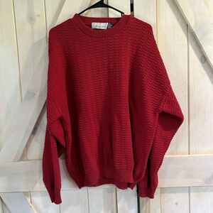 Vintage Bill Blass Mens Sweater XL Chunky Knit Red Classic Grandpa Dad Christmas